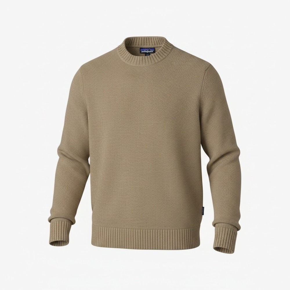 Patagonia Recycled Wool Crewneck Sweater Mens Small Tan Brown Ribbed Knit 50655